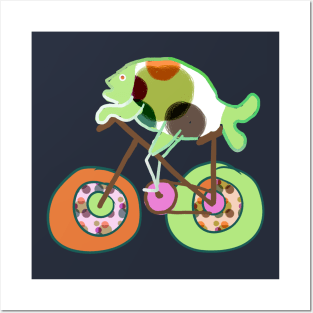 fish on bicycle Posters and Art